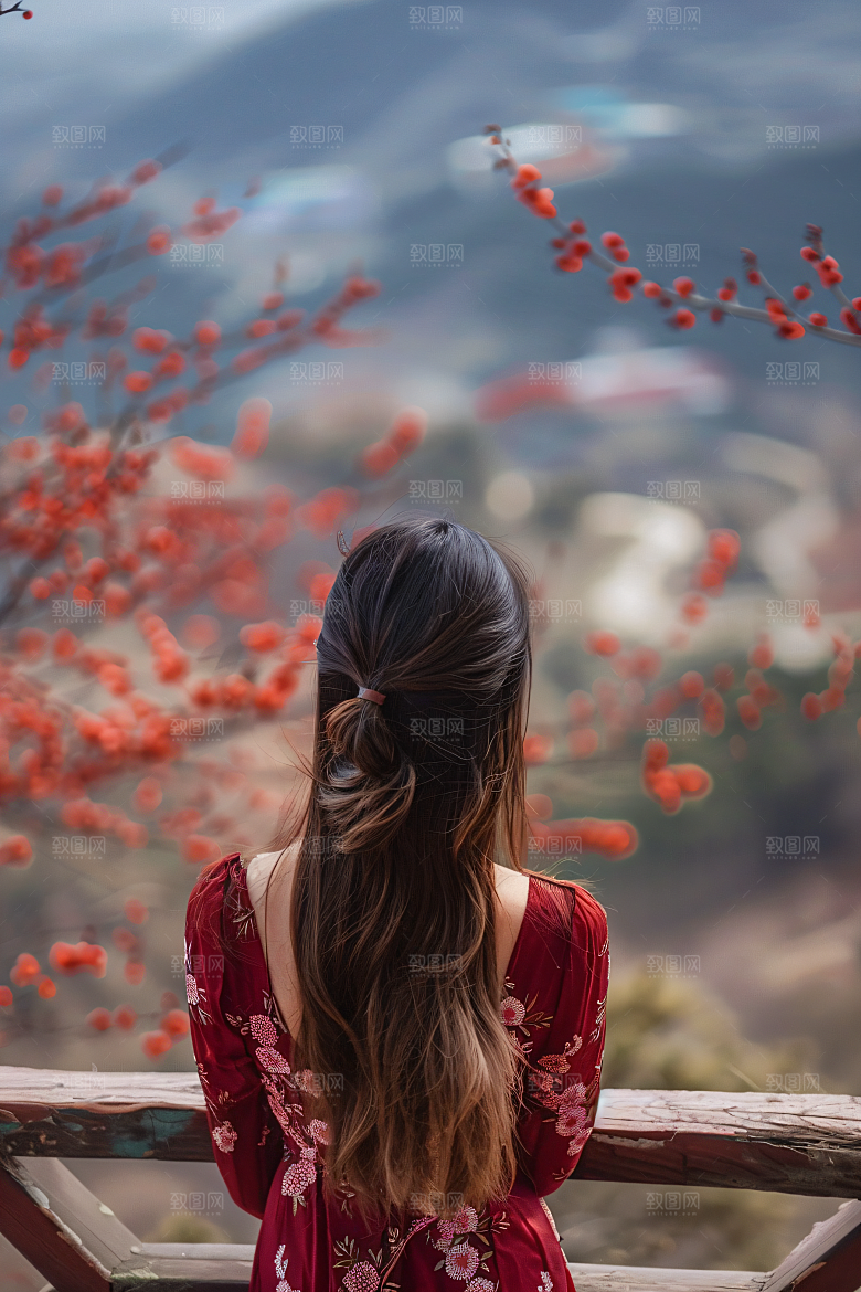 女生旅游背影景色旅游素材