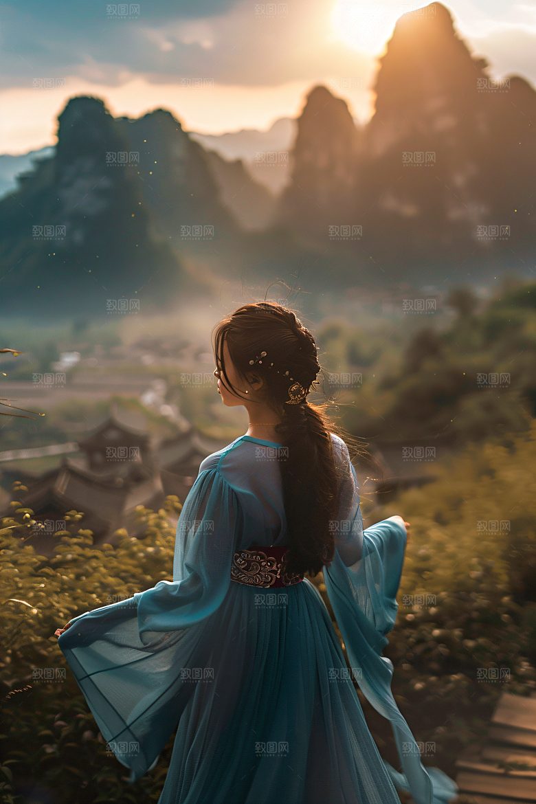 女生旅游背影美女风光素材