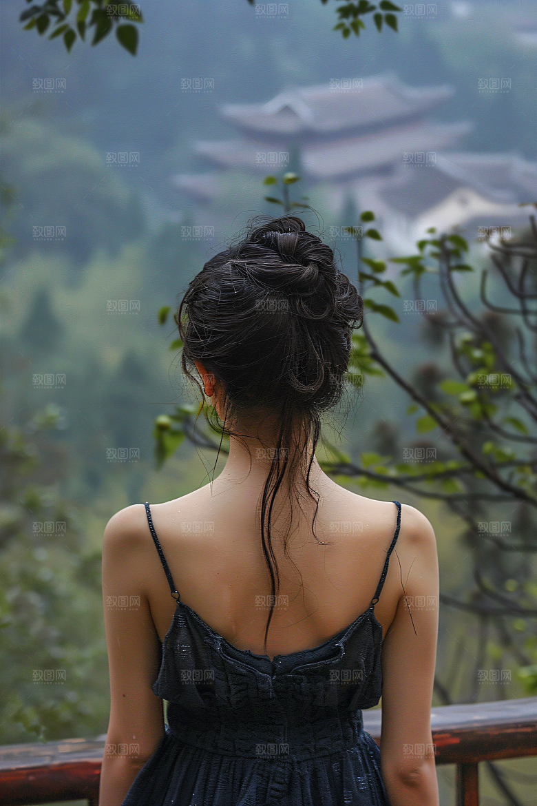 女生旅游背影唯美节假日素材