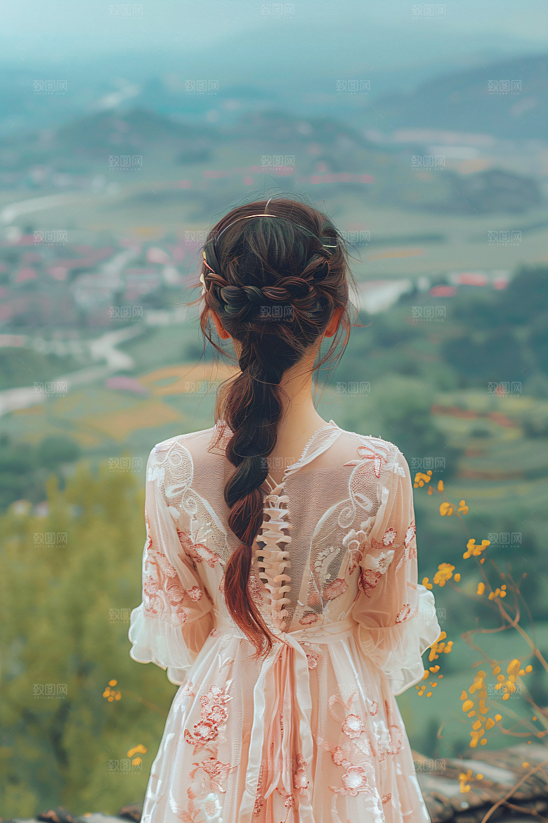 女生旅游背影节假日唯美素材