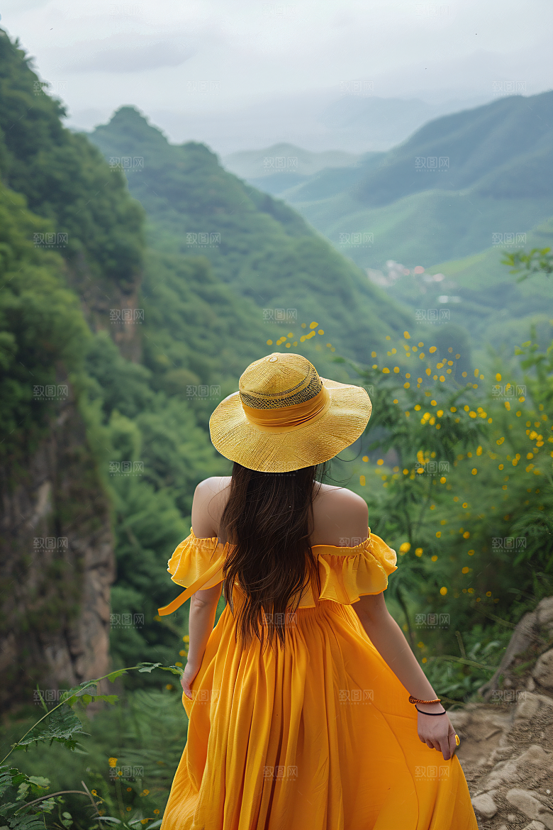 女生旅游背影旅行人像素材