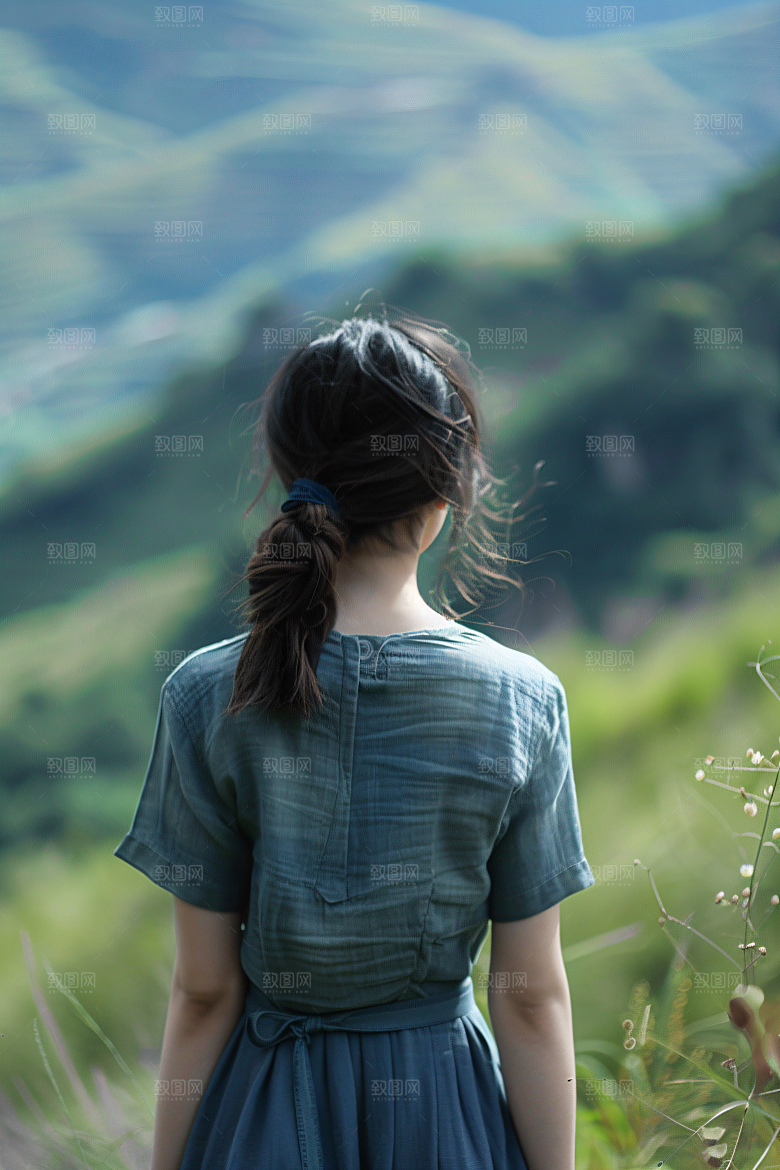 女生旅游背影节假日高清素材
