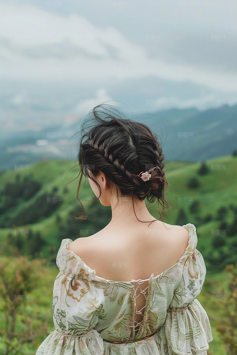 女生旅游背影自然旅行素材