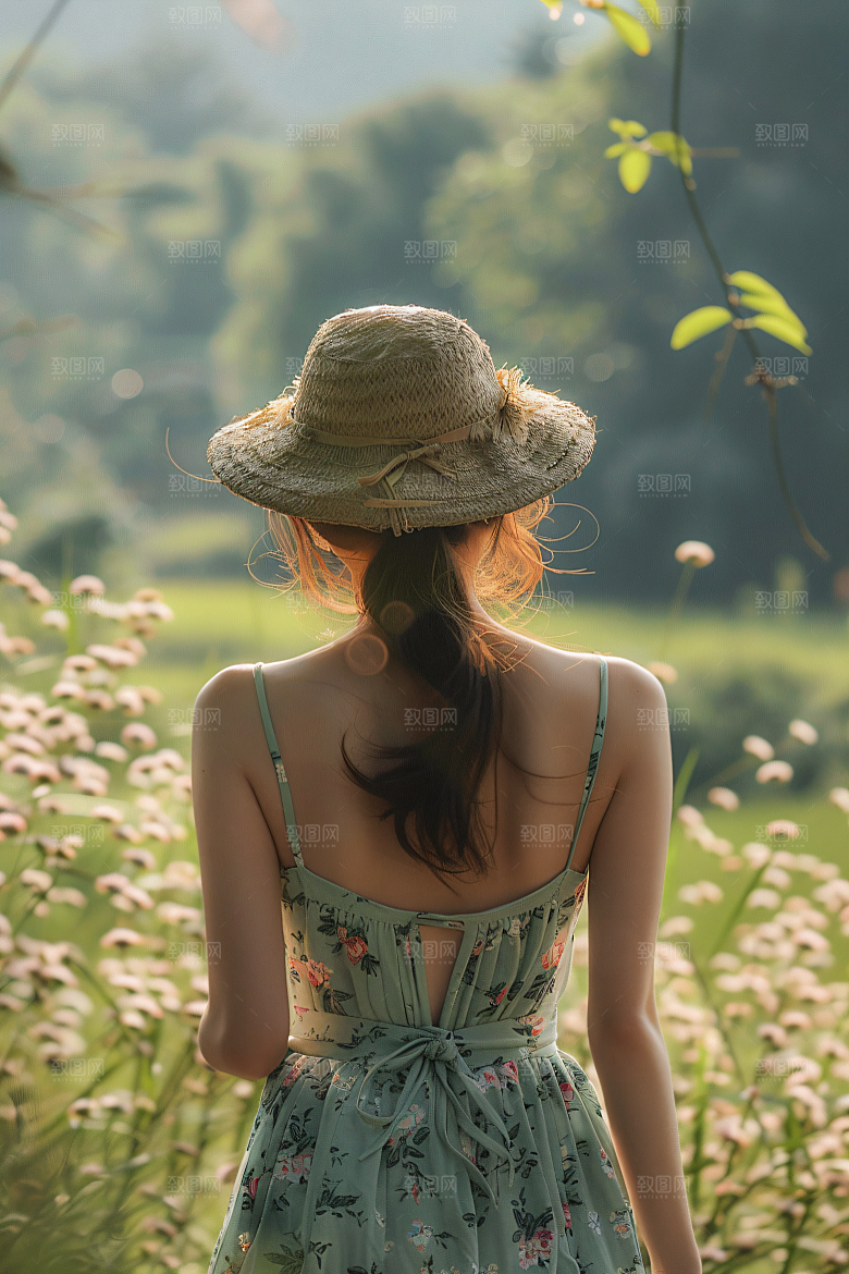 女生旅游背影旅游风光素材