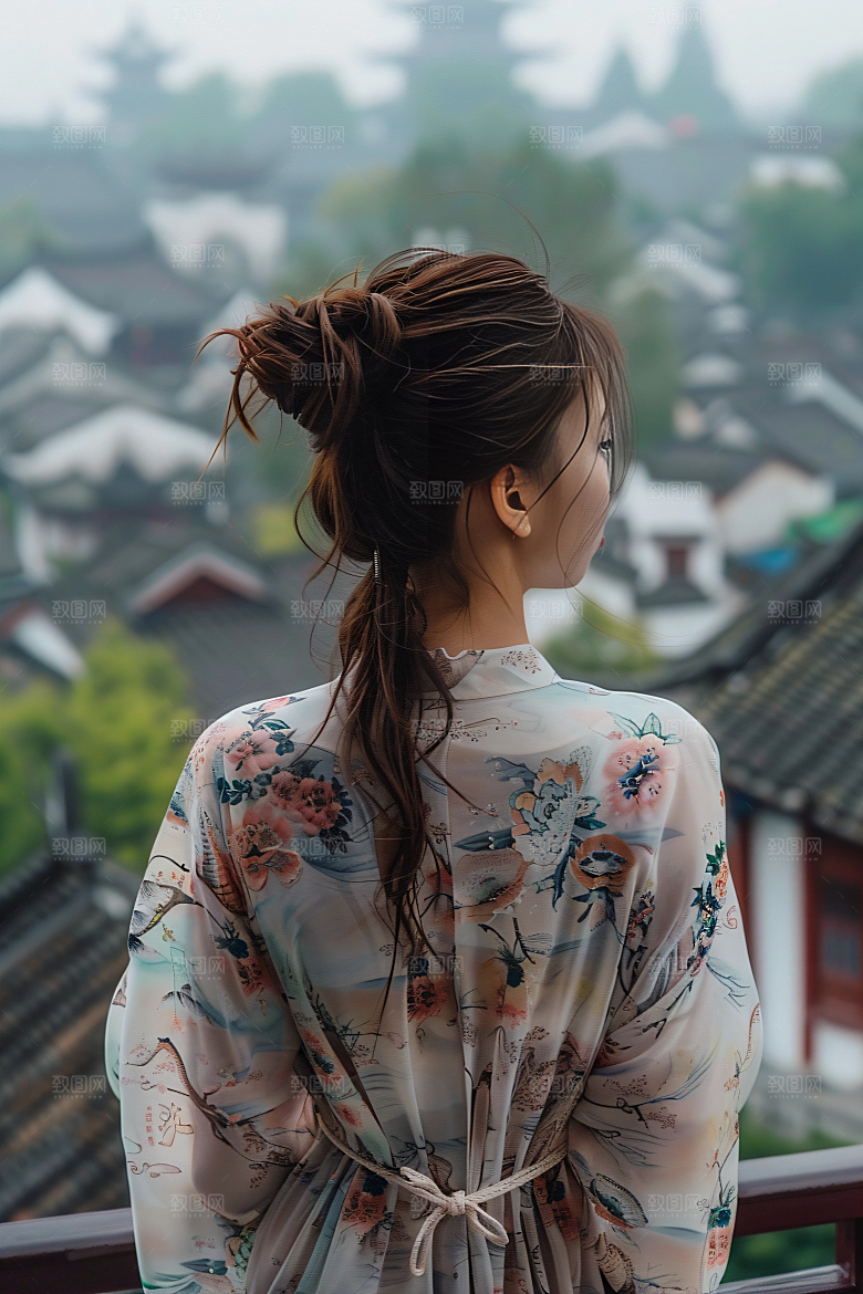 女生旅游背影自然高清素材