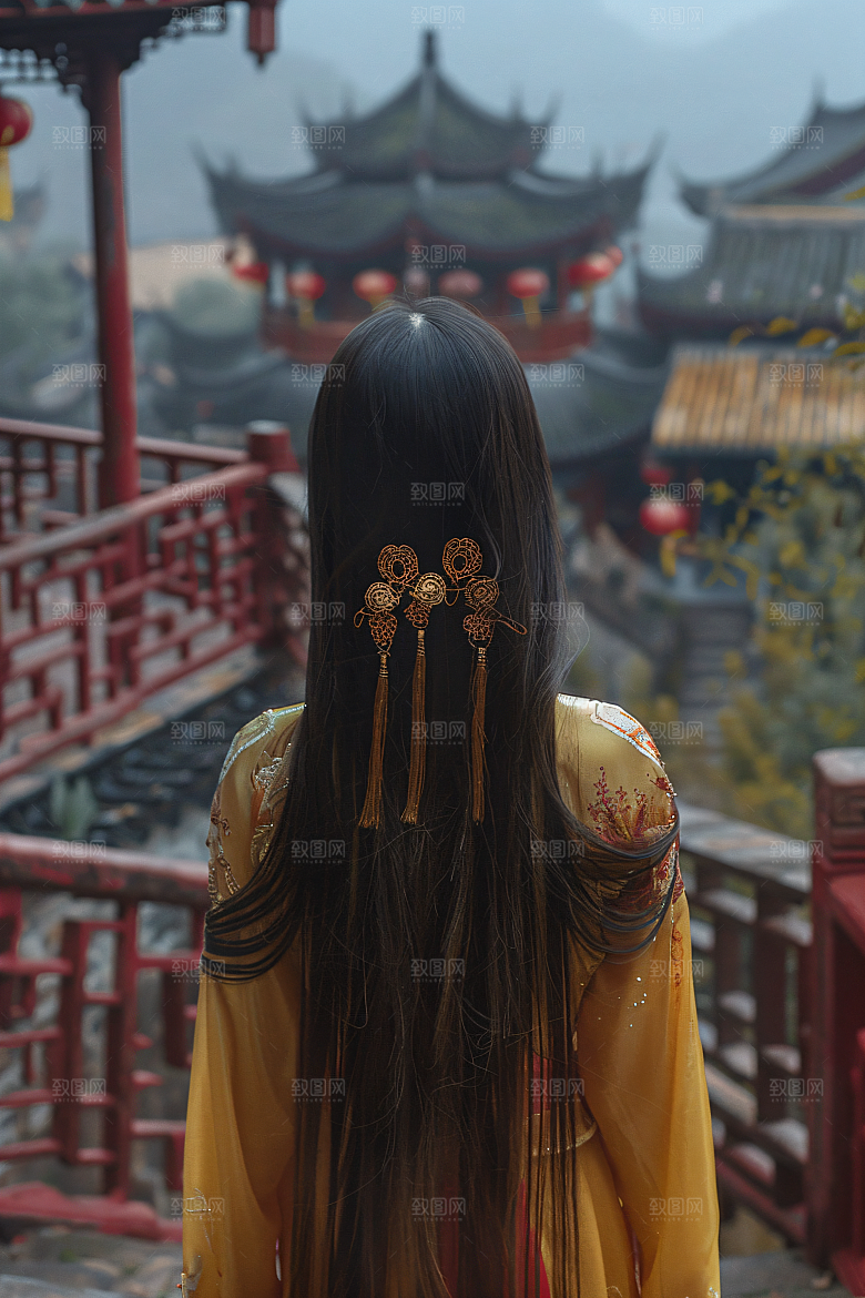 女生旅游背影景色节假日素材