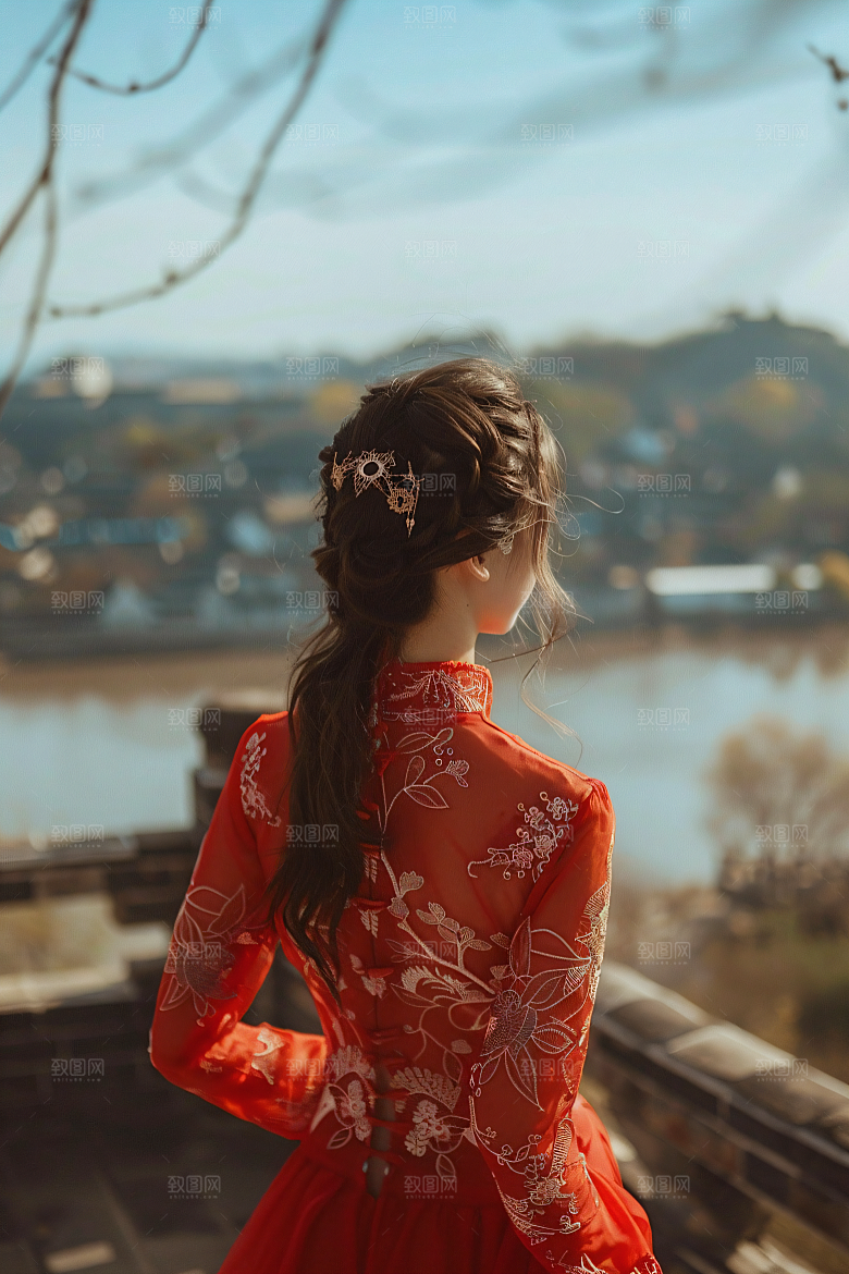 女生旅游背影唯美旅游素材