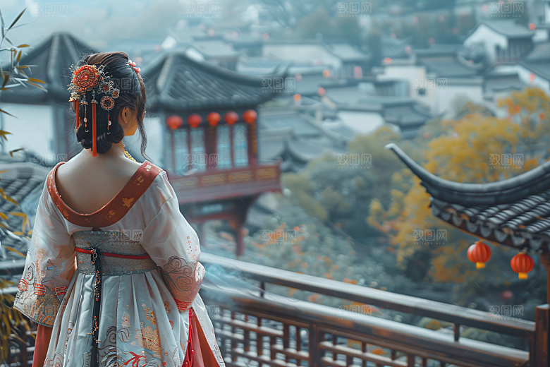女生旅游背影唯美高清素材