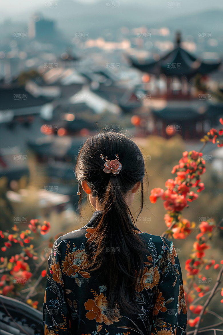 女生旅游背影自然人像素材