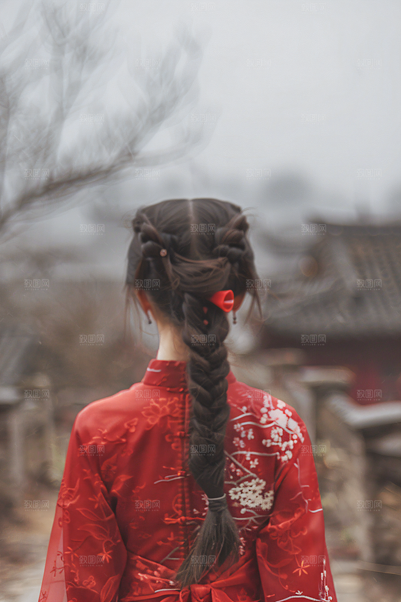 女生旅游背影风光节假日素材