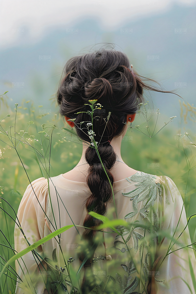 女生旅游背影自然人像素材