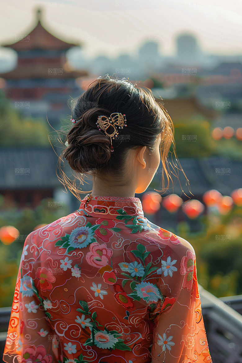 女生旅游背影风光美女素材