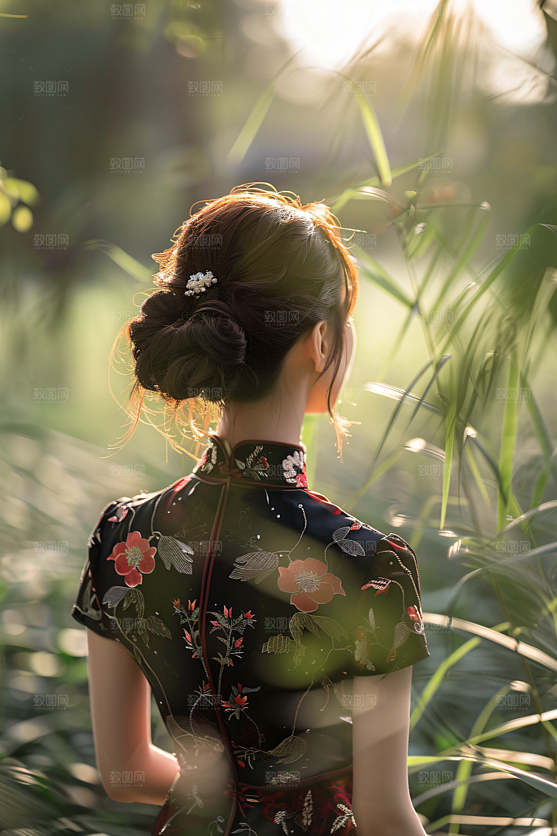 女生旅游背影人像景色素材