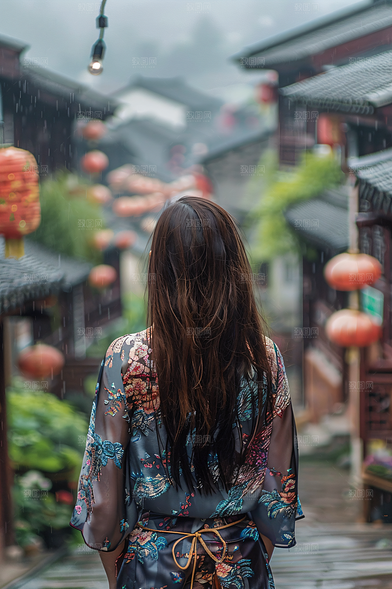 女生旅游背影旅游景色素材