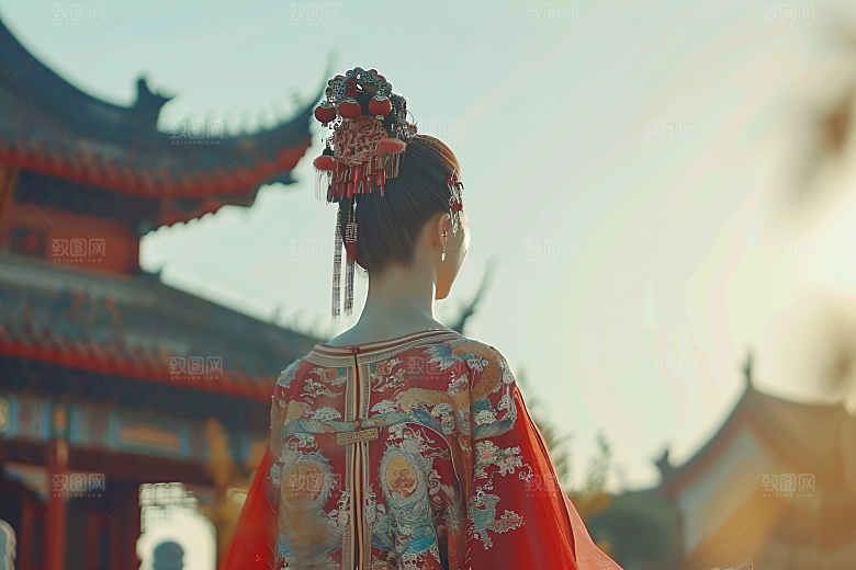 女生旅游背影美女自然素材