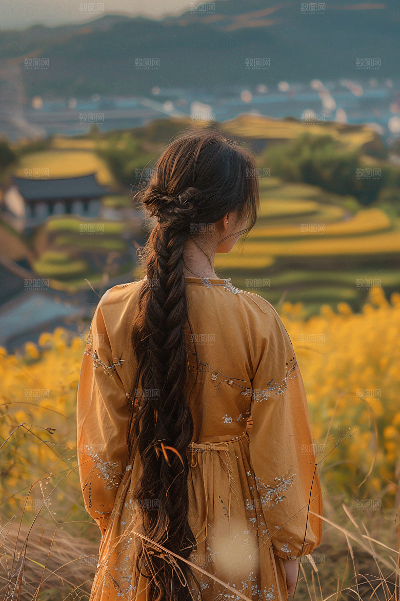 女生旅游背影节假日唯美素材