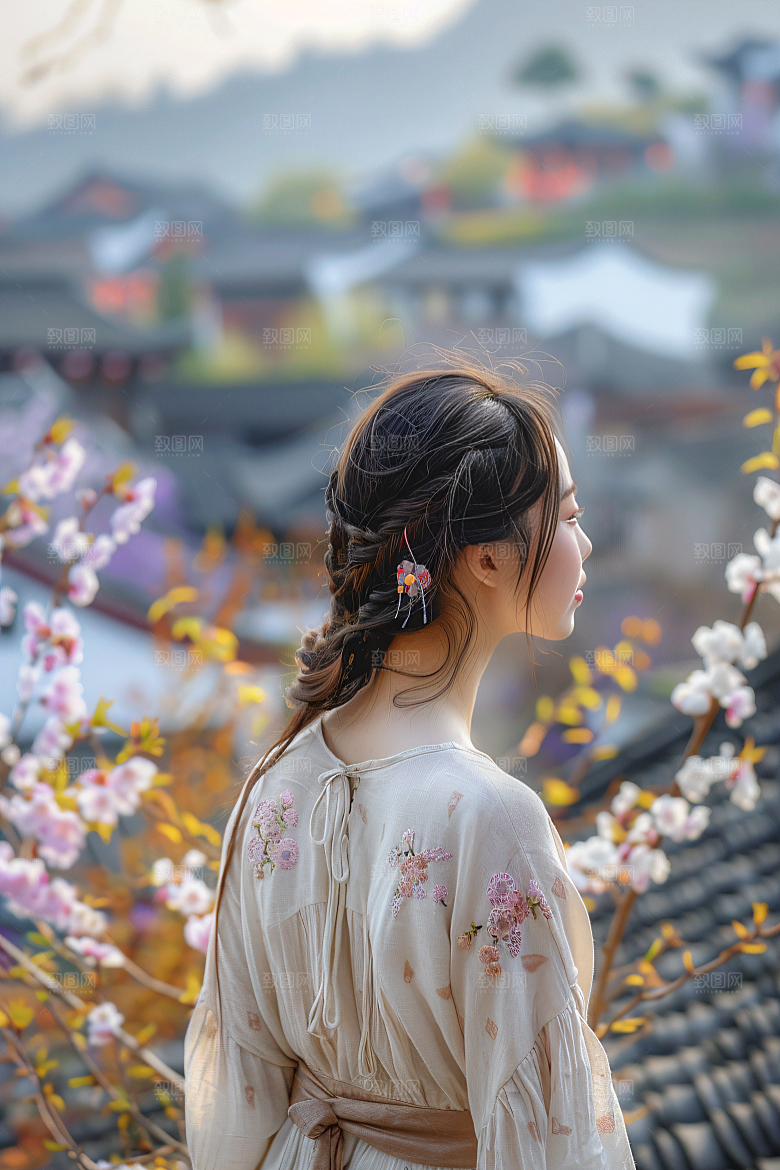 女生旅游背影自然高清素材