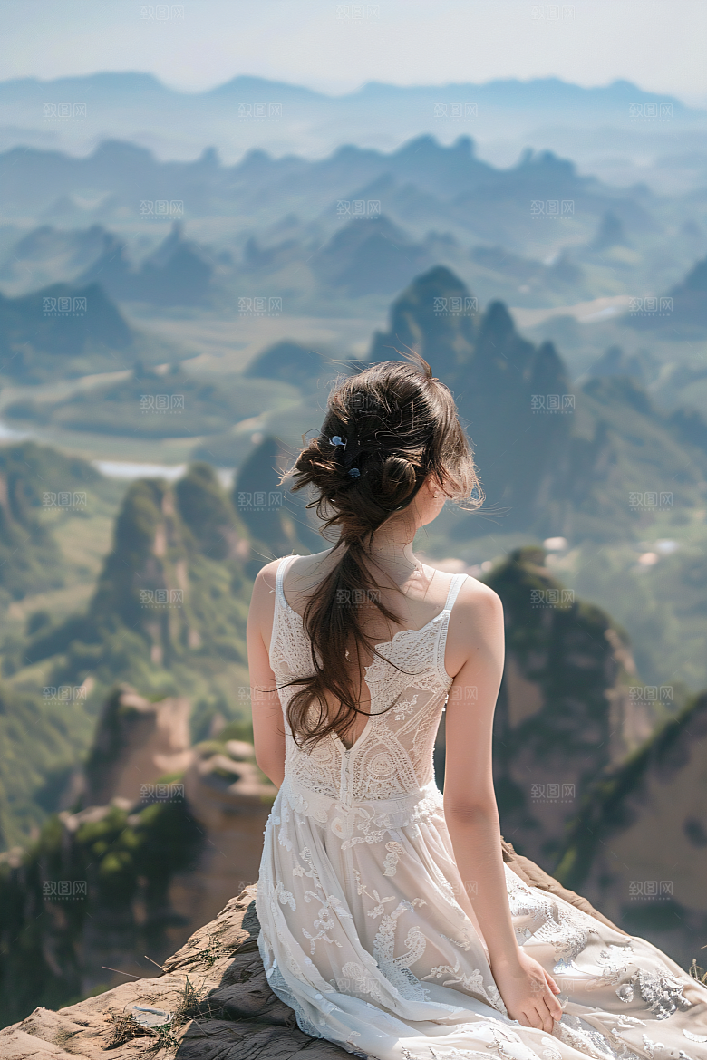 女生旅游背影高清自然素材