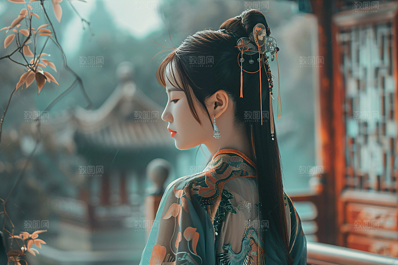 女生旅游背影人像旅游素材