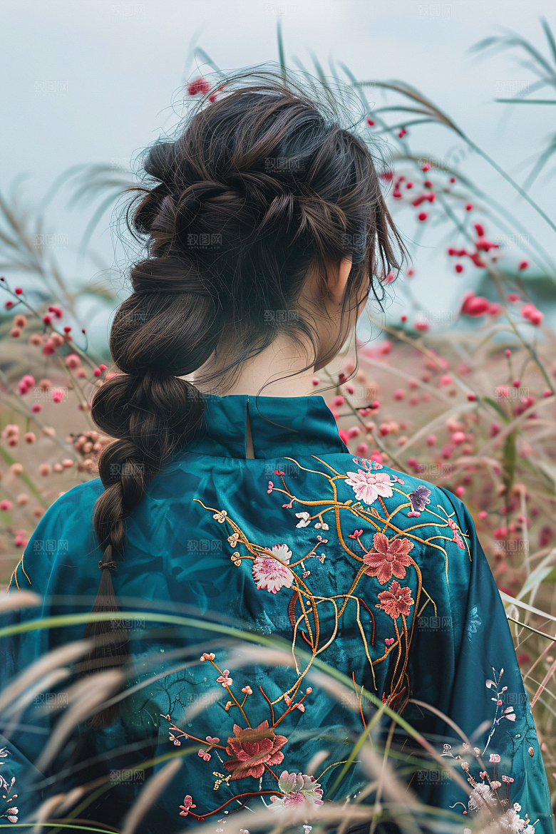 女生旅游背影风光美女素材