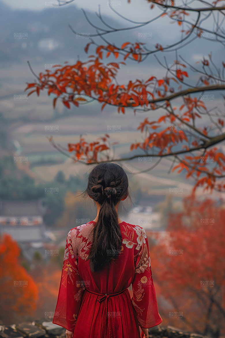 女生旅游背影唯美人像素材