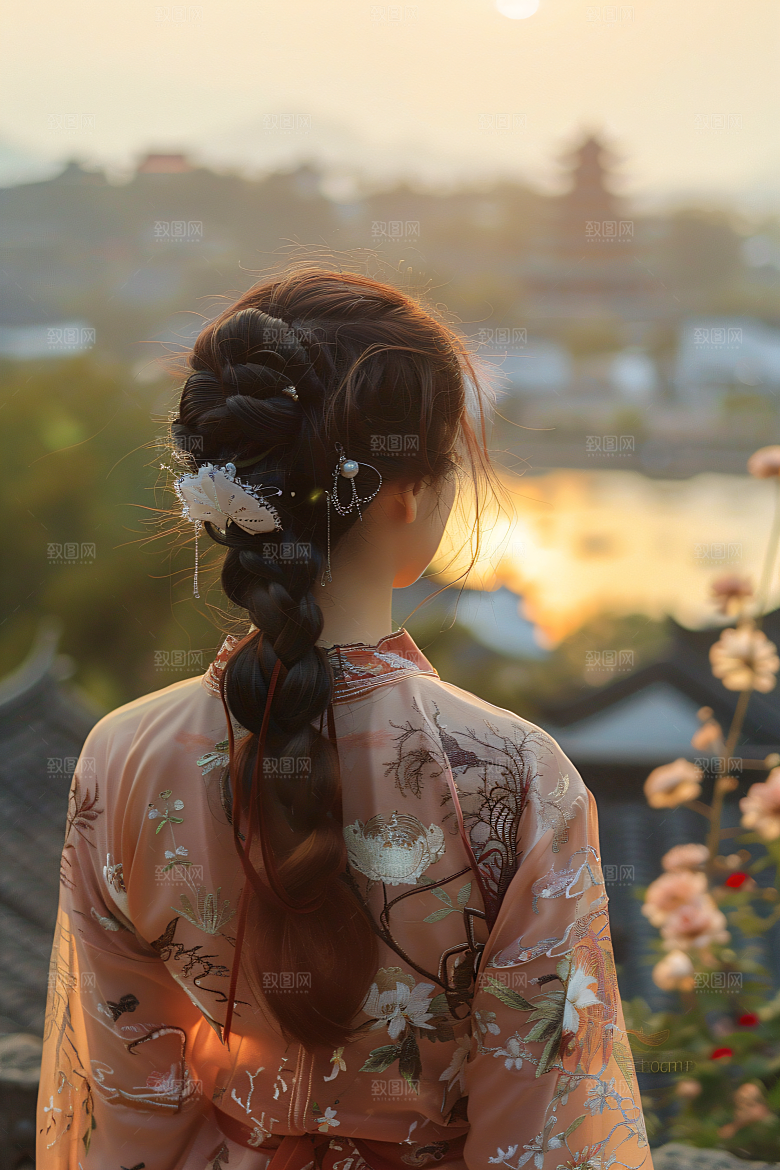 女生旅游背影人像旅行素材