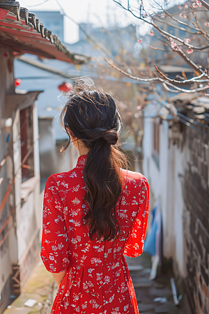 女生旅游背影风光人像素材