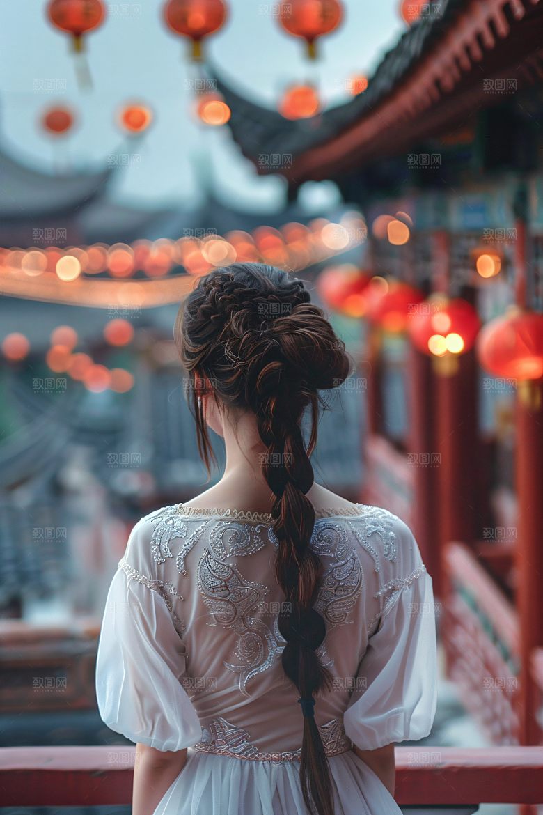 女生旅游背影人像自然素材