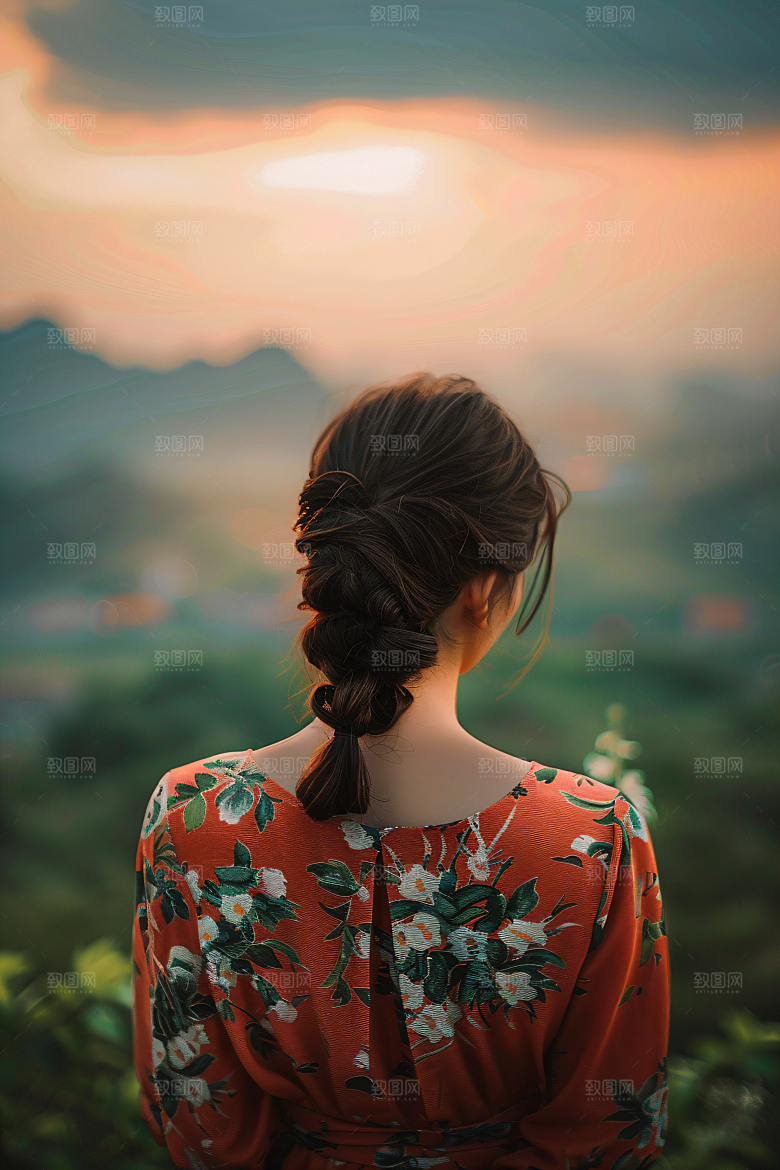 女生旅游背影风光人像素材