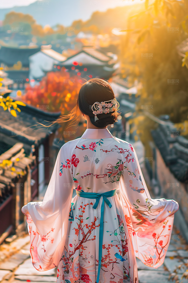 女生旅游背影高清旅行素材