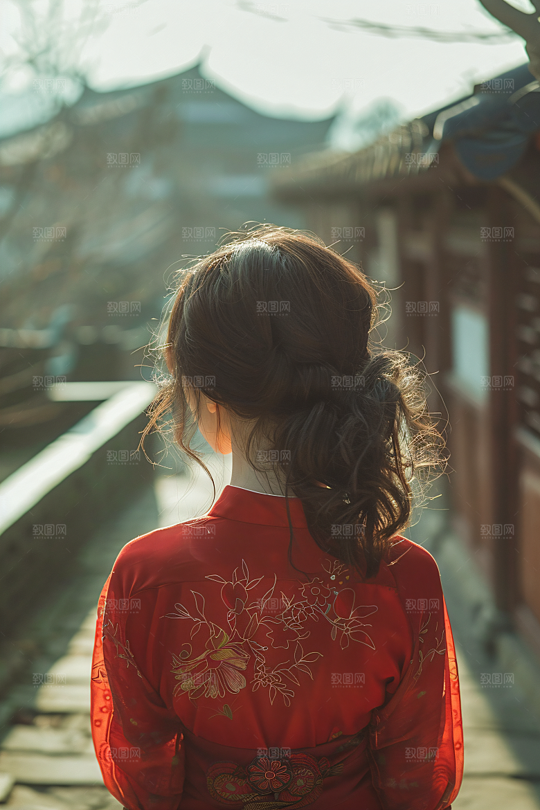 女生旅游背影风光旅游素材
