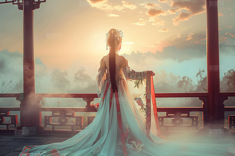 女生旅游背影风光自然素材