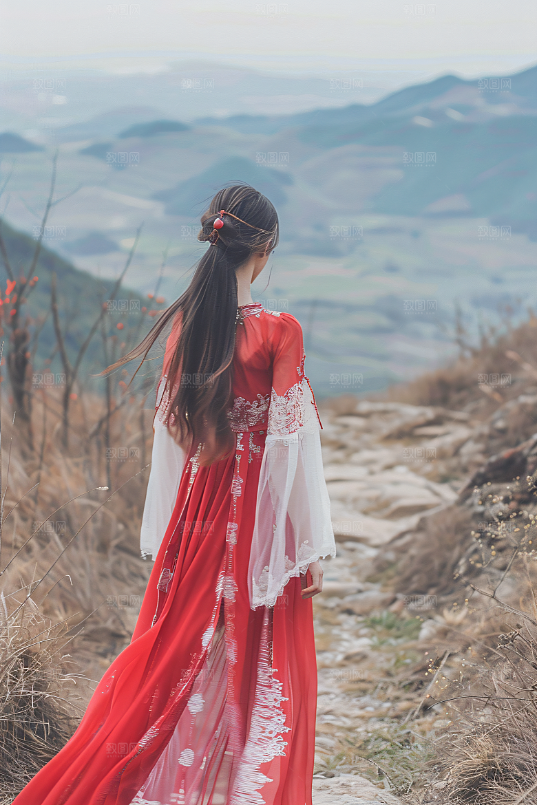 女生旅游背影景色人像素材