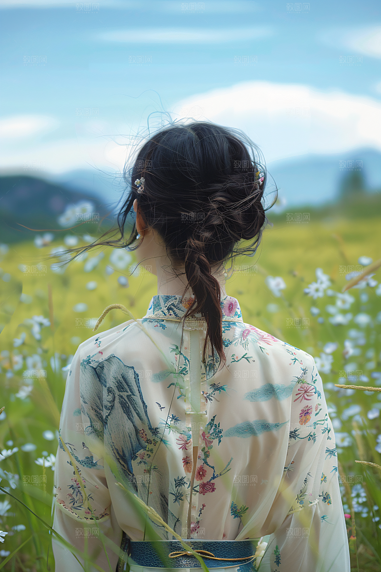 女生旅游背影唯美人像素材