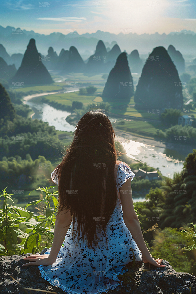 女生旅游背影美女旅行素材