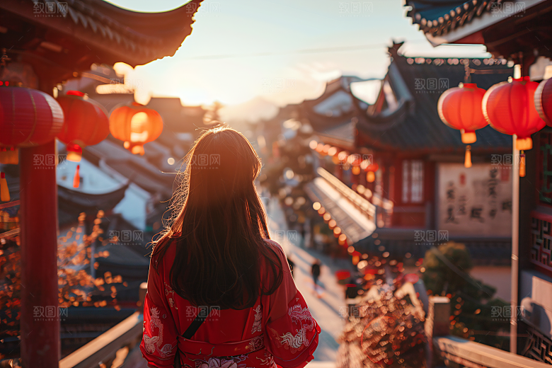 女生旅游背影节假日高清素材