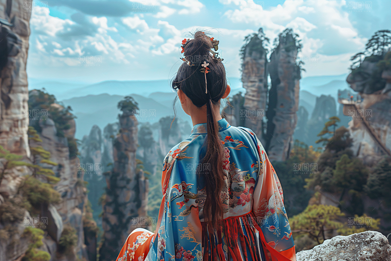 女生旅游背影节假日自然素材