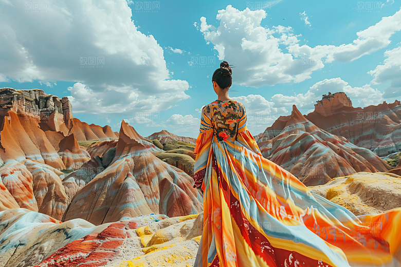 女生旅游背影风光高清素材