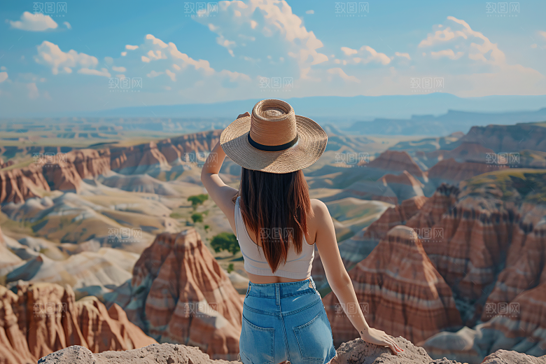 女生旅游背影美女风光素材