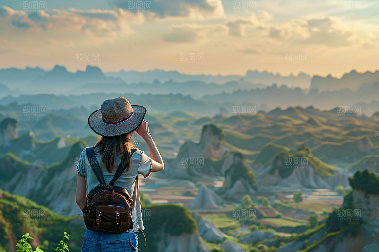 女生旅游背影旅游景色素材
