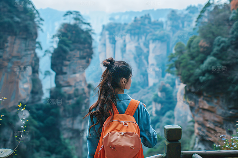 女生旅游背影旅行节假日素材