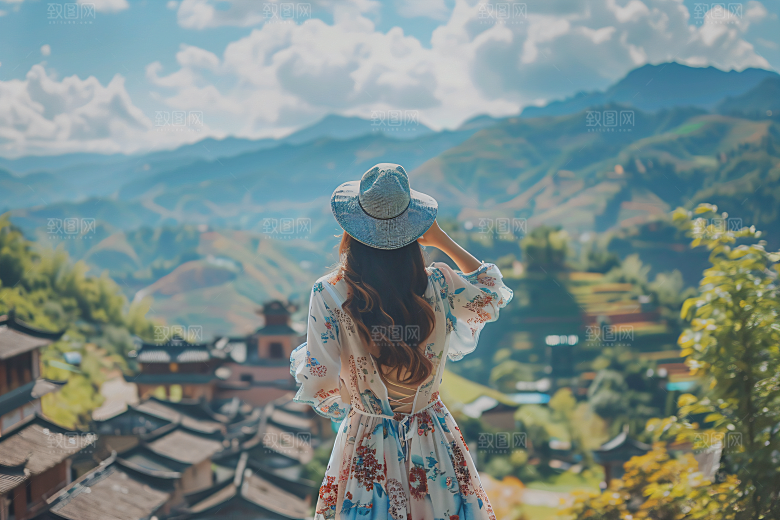 女生旅游背影旅行唯美素材