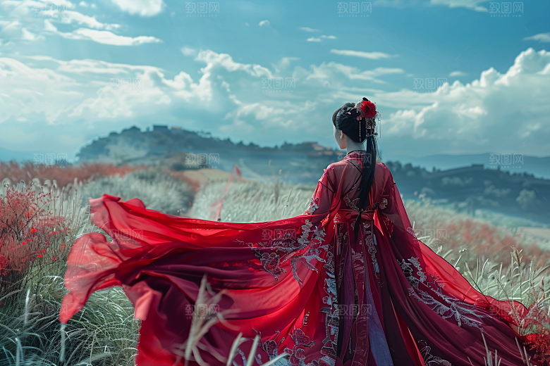 女生旅游背影人像节假日素材