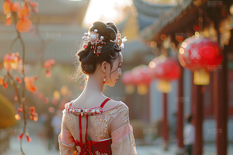 女生旅游背影自然美女素材
