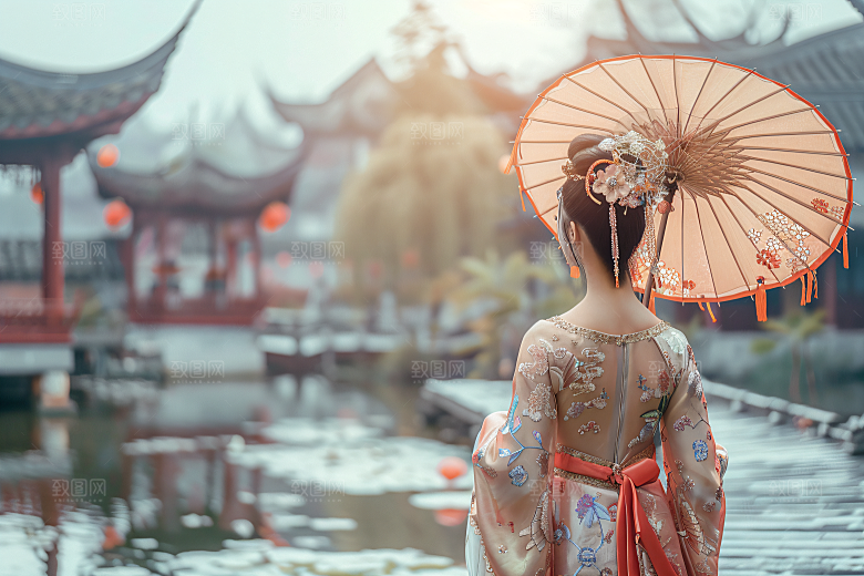 女生旅游背影风光美女素材