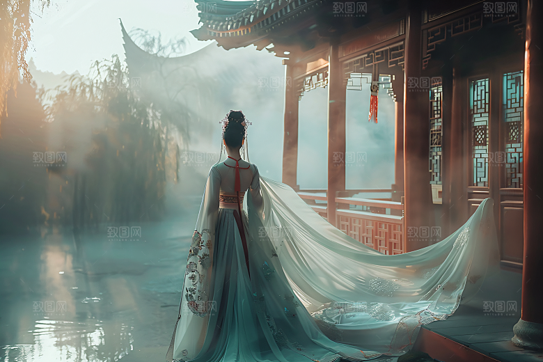女生旅游背影自然节假日素材