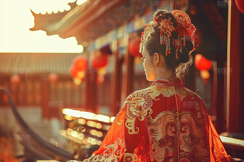 女生旅游背影自然旅游素材