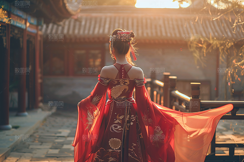 女生旅游背影美女旅游素材