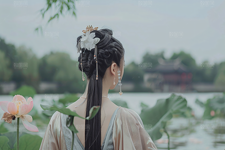 女生旅游背影节假日景色素材