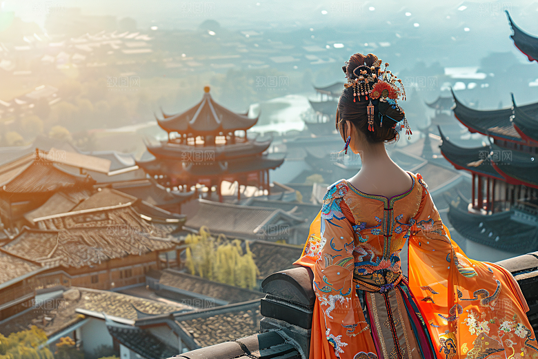 女生旅游背影风光自然素材
